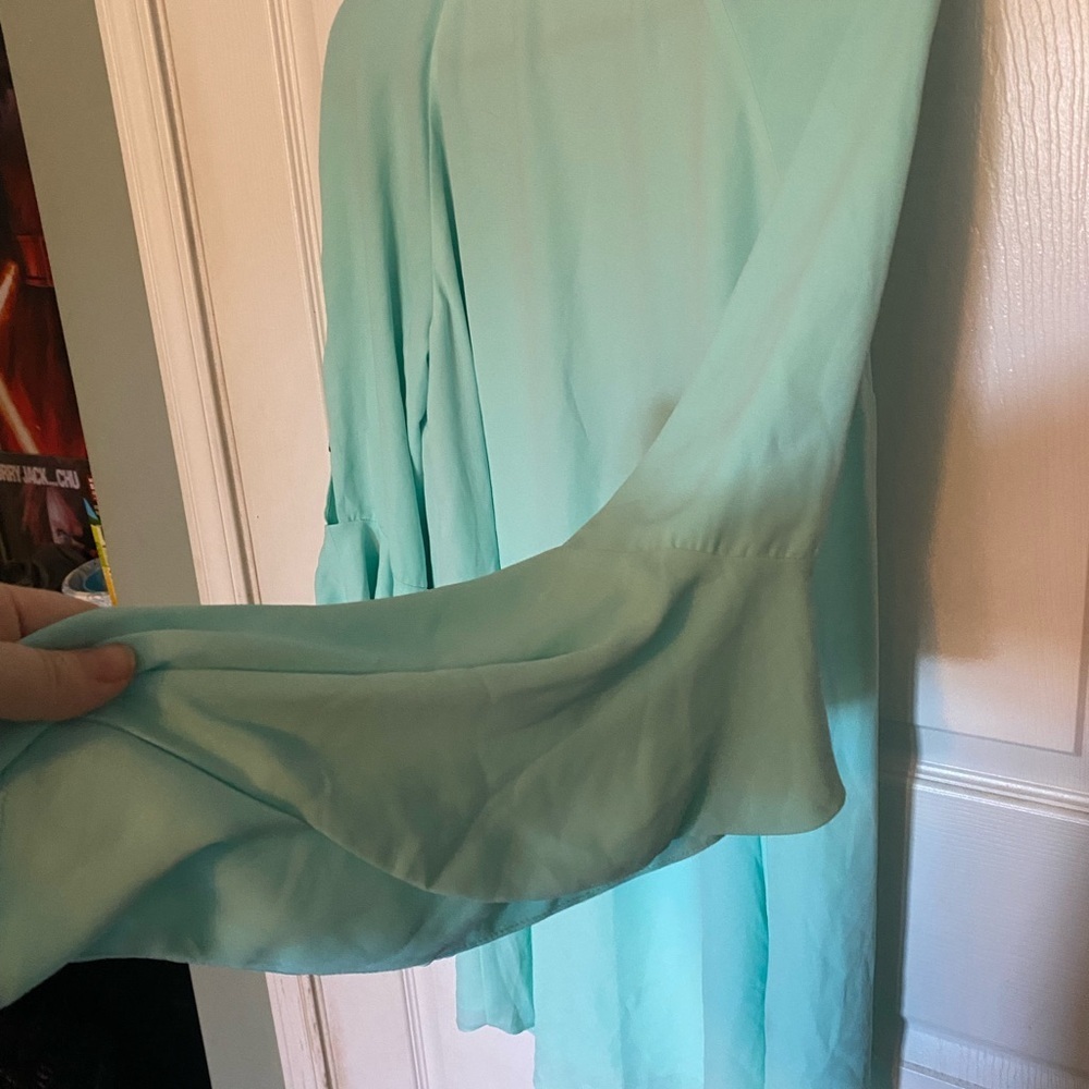 Free People Green Bell Sleeve Dress Relaxed Ruffled - Picture 5 of 5